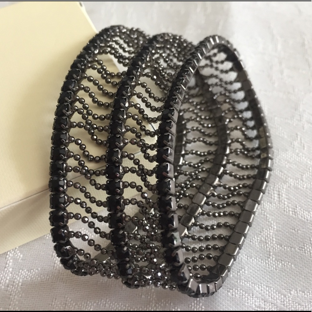 Express Bracelet Rhinestones Chains Black Stretchy